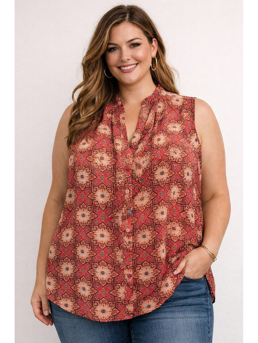 Vince Camuto 2X Plus Sleeveless Blouse Lined Bohemian